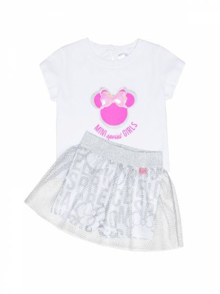 Σετ μπλούζα Μίνι με φούστα σορτς με γκλίτερ ασημί