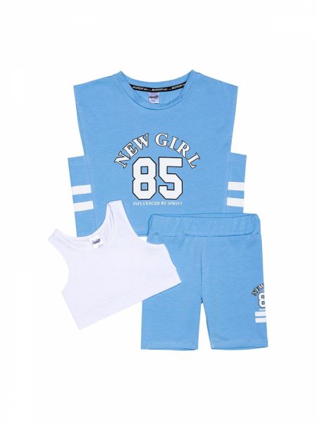 Τριπλέτα με μπουστάκι, μπλούζα και ποδηλατικό κολάν γαλάζιο