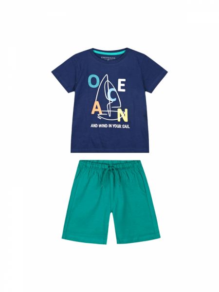 Σετ μπλούζα και βερμούδα με print ocean μπλε