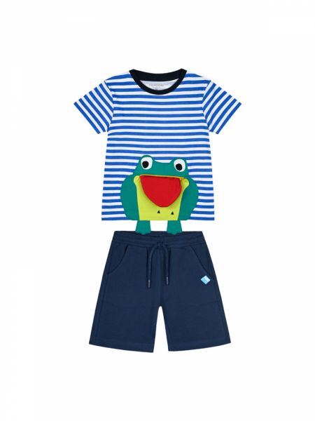 Σετ μπλούζα και βερμούδα με βατράχακι που βγάζει τη γλώσσα μπλε