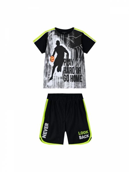 Σετ κοντομάνικη μπλούζα και βερμούδα με print 'play hard or go home' μαύρο