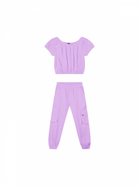Σετ τύπου κρεπ με  κροπ τοπ και παντελόνι Cargo  λιλά