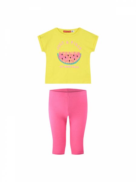 Σετ μπλούζα καρπουζάκι και κάπρι κολάν κίτρινο