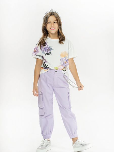 Παντελόνι Cargo μονόχρωμο με αλυσίδες λιλά