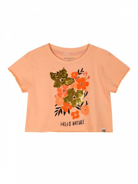Μπλούζα κροπ φαρδιά με λουλούδια παγέτα peach