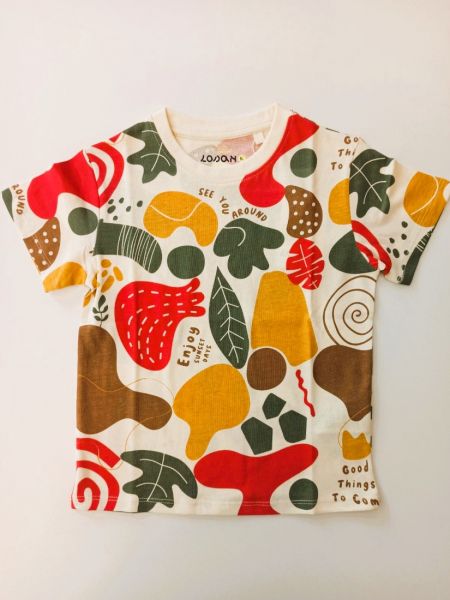 Μπλούζα κοντομάνικη με print leaves χακί