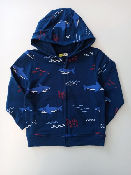 Ζακέτα με κουκούλα και τσέπες και print βυθός μπλε