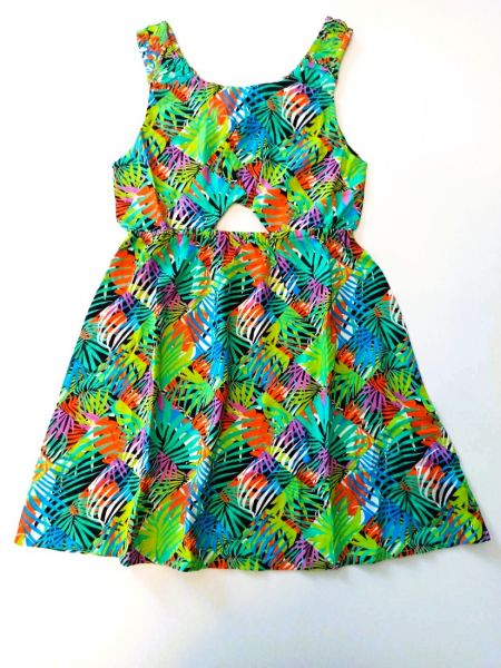 Φόρεμα εξώπλατο με tropical prints μέντα