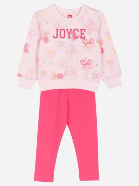 Σετ εποχιακό μπλούζα με φλοράλ print και μονόχρωμο παντελόνι ροζ