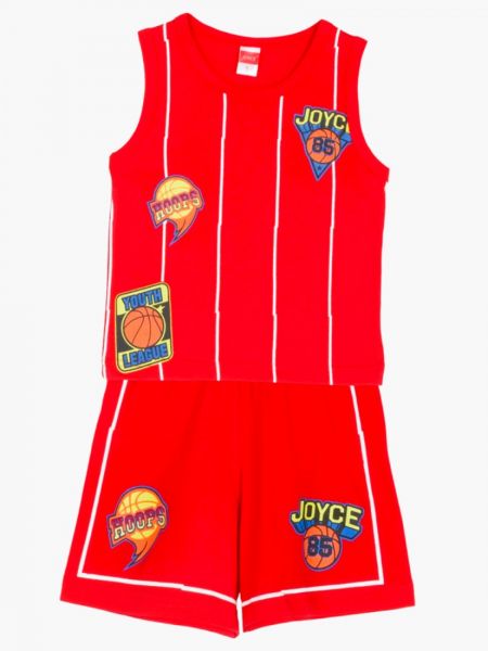 Σετ αμάνικη μπλούζα με βερμούδα και print basket κόκκινο