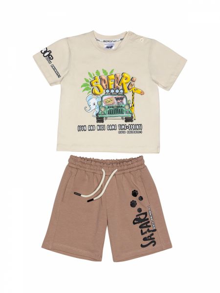 Σετ μπλούζα με φωτάκι και βερμούδα με print safari μπεζ