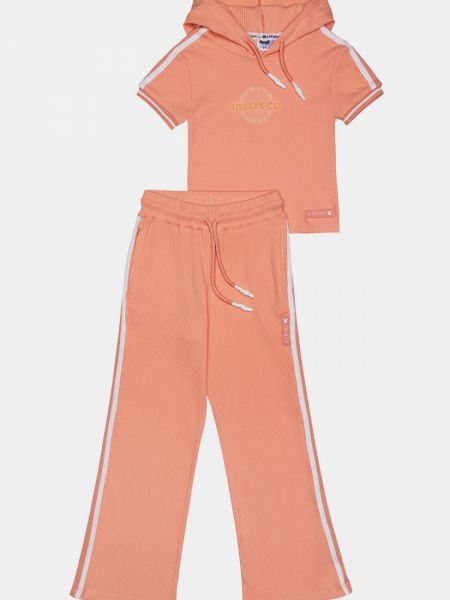 Σετ ριπ κροπ τοπ με κουκούλα και ριπ καμπάνα peach