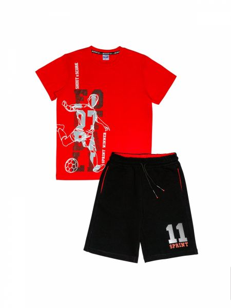Σετ ποδοσφαιρικό με αριθμό στο πίσω μέρος και βερμούδα κόκκινο