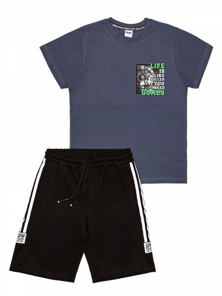 Σετ ποδοσφαιρικό μπλούζα με print goal και βερμούδα μαύρο