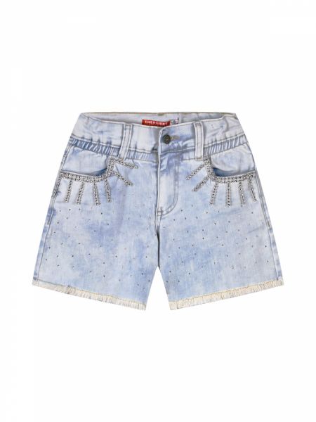 Βερμούδα τζιν με γκλίτερ και ξέφτια στο τελείωμα μπλε