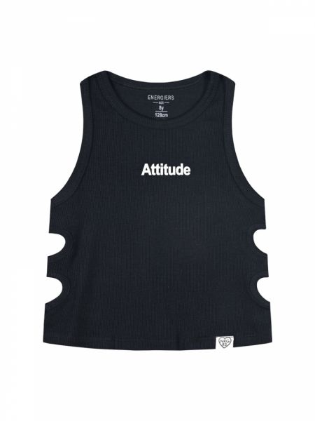 Κροπ τοπ με ανοίγματα στα πλάγια και print attitude μαύρο