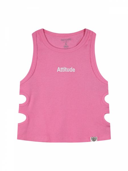 Κροπ τοπ με ανοίγματα στα πλάγια και print attitude ροζ