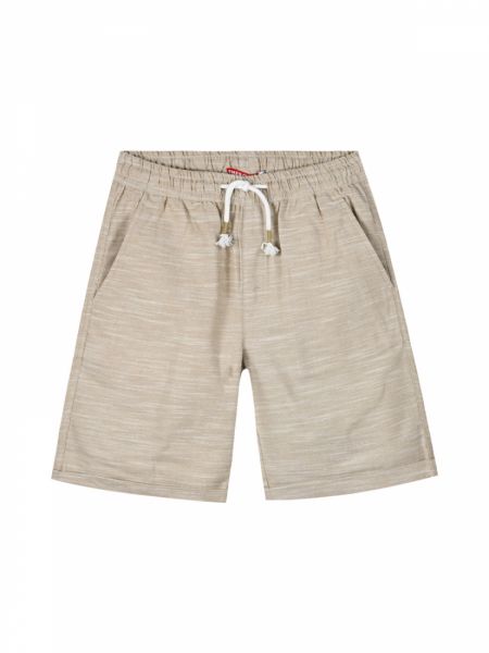 Βερμούδα λινή boho με δέσιμο και τσέπες μπεζ
