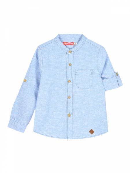 Πουκάμισο μονόχρωμο με μάο γιακά και ξύλινα κουμπιά αγόρι μεγάλο γαλάζιο