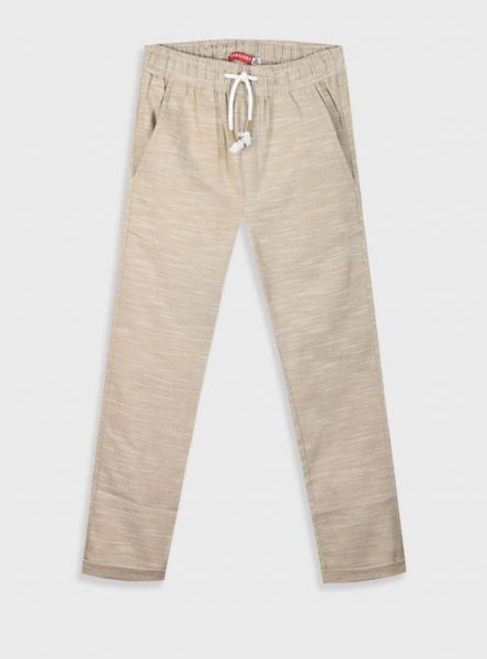 Παντελόνι λινό με τσέπες και δέσιμο μπεζ