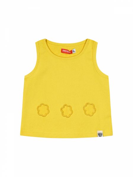 Κροπ τοπ μονόχρωμο με ανοίγματα σε σχήμα λουλουδάκι κίτρινο