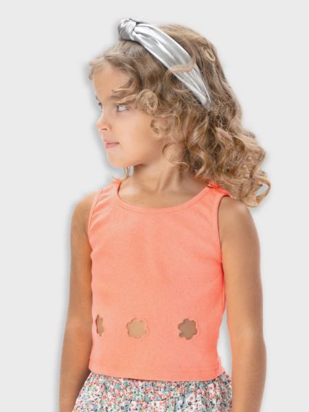 Κροπ τοπ μονόχρωμο με ανοίγματα σε σχήμα λουλουδάκι κοραλί