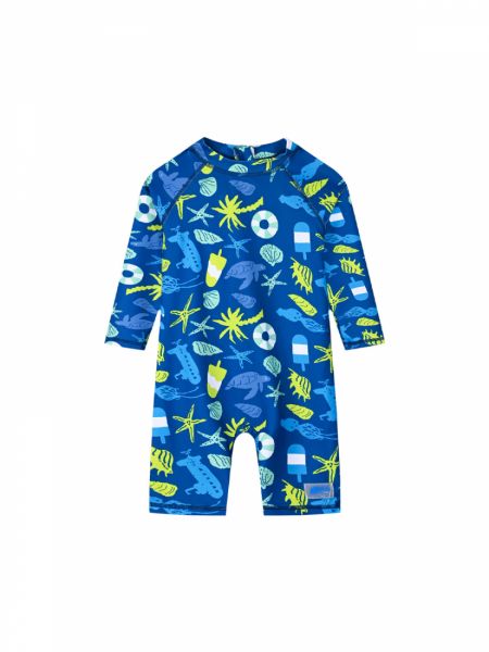 Μαγιώ ολόσωμο με φερμουάρ και SPF 40+ print βυθός μπλε