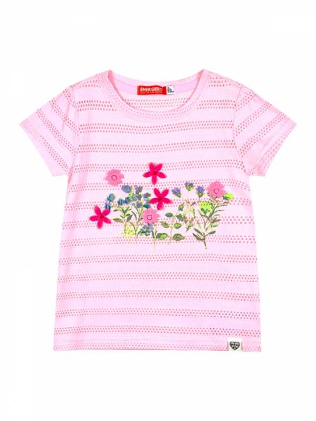 Μπλούζα κοντομάνικη με 3D λουλούδια ροζ