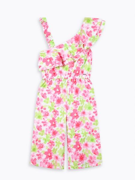 Φόρμα ζιπ κιλότ ολόσωμη γκοφρέ φλοράλ με βολάν φούξια