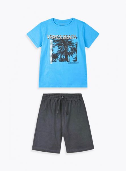 Σετ κοντομάνικη μπλούζα και βερμούδα με print Venice beach γαλάζιο