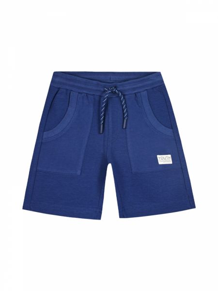 Βερμούδα μονόχρωμη με τσέπες και εφέ ριπ μπλε