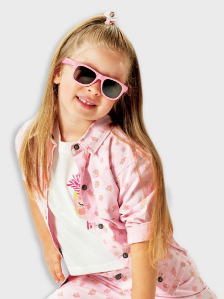 Τζιν τζάκετ φλοράλ με τσέπες ροζ