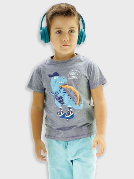 Σετ μπλούζα δεινόσαυρος και βερμούδα με λάστιχο μέντα