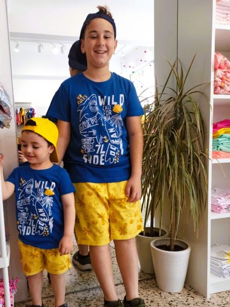 Σετ μπλούζα με βερμούδα με print sharks μπλε