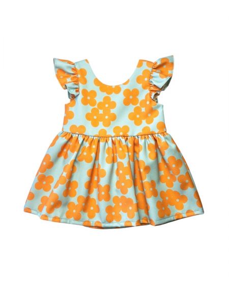 Φόρεμα εξώπλατο φλοράλ  ελληνικής ραφής πορτοκαλί