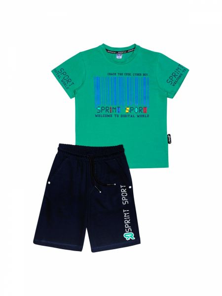 Σετ μπλούζα και βερμούδα με print crack the code πράσινο
