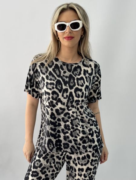 Μπλούζα κοντομάνικη animal print μαύρο