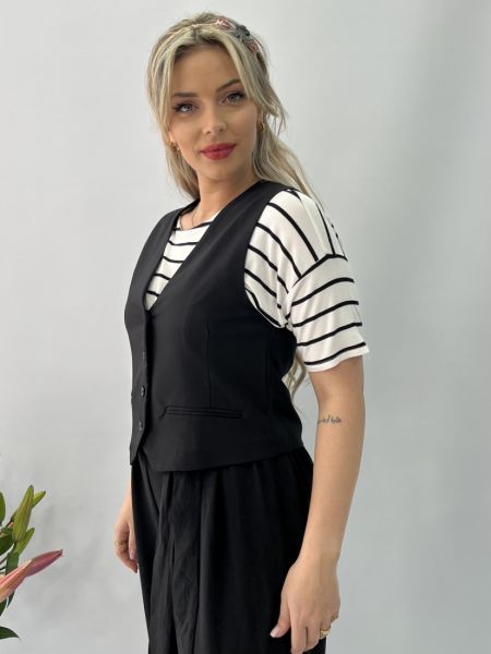 Γιλέκο με κουμπιά μονόχρωμο μαύρο