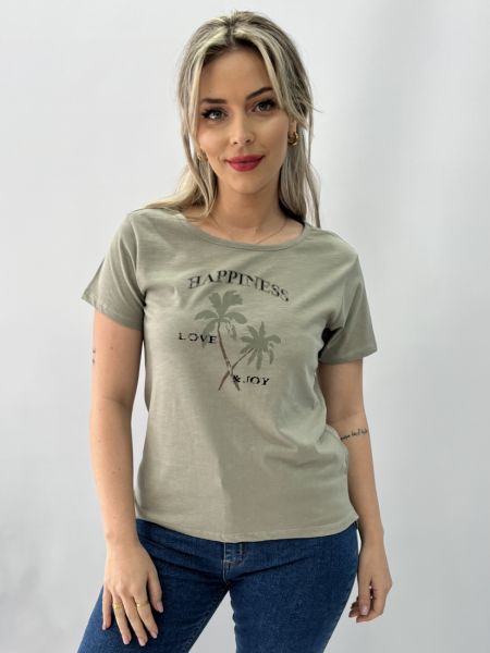 Μπλούζα κοντομάνικη με τύπωμα και κουμπιά στην πλάτη χακί