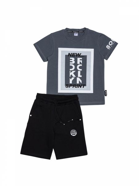 Σετ μπλούζα και βερμούδα με print BROOKLYN γκρι