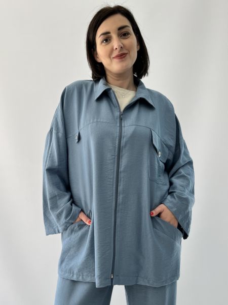 Ζακέτα με τσέπες και φερμουάρ σιέλ