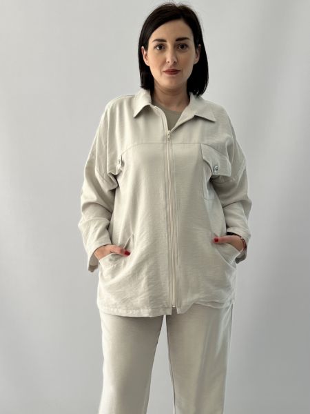 Ζακέτα με τσέπες και φερμουάρ γκρι