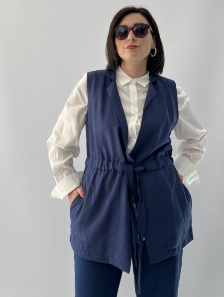 Γιλέκο με πέτο ζώνη και κουμπί μπλε