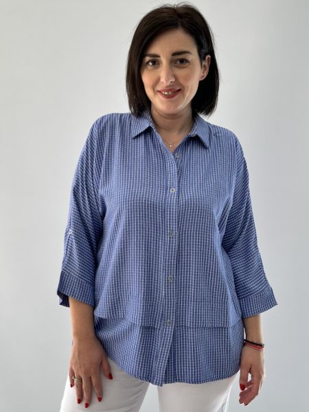 Πουκαμίσα καρό με κουφόπιετα στο τελέιωμα σιέλ