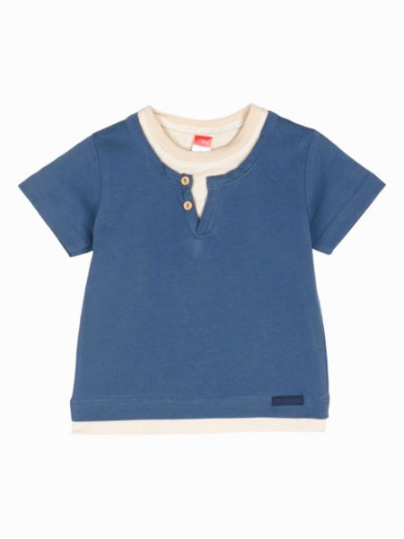 Μπλούζα κοντομάνικη με διαφορετικό τελείωμα μπλε