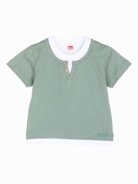 Μπλούζα κοντομάνικη με διαφορετικό τελείωμα χακί