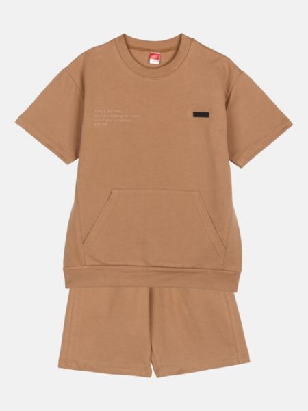 Σετ μονόχρωμο μπλούζα με τσέπη και βερμούδα καφέ