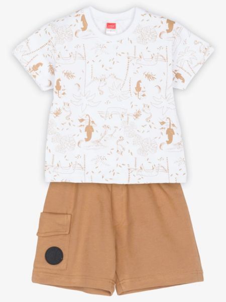 Σετ κοντομάνικη μπλούζα με δεινόσαυρους και Cargo βερμούδα καφέ