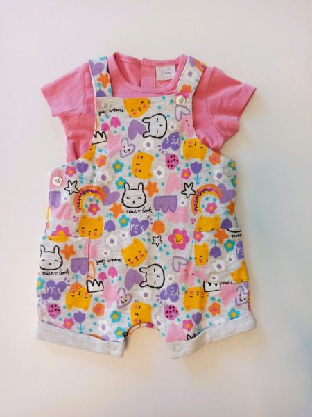  Σαλοπέτα βρεφική σετ με μπλούζα με print rainbow φούξια