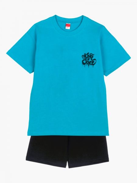 Σετ μπλούζα με print shark και βερμούδα τυρκουάζ
